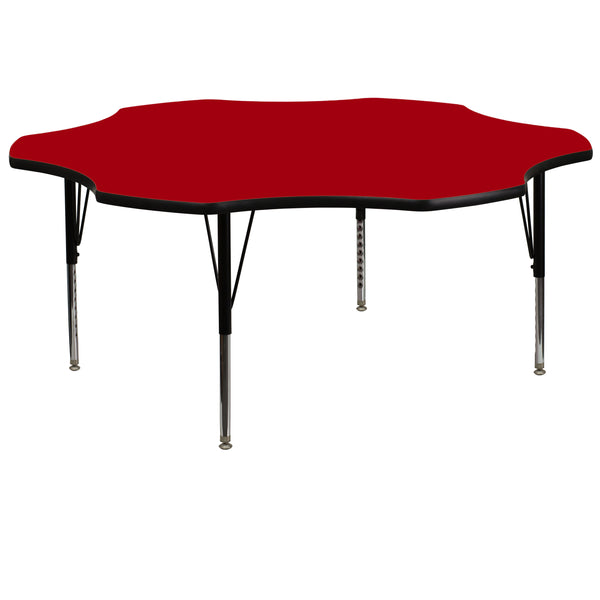 60'' Flower Red Thermal Laminate Activity Table - Height Adjustable Short Legs