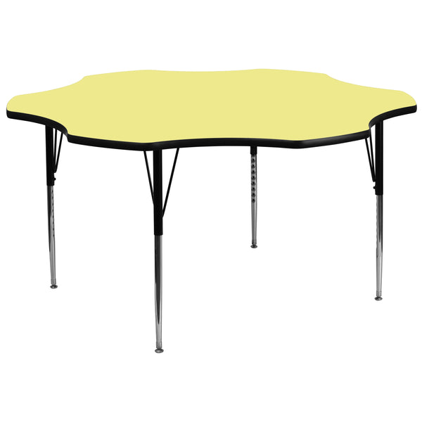 60'' Flower Yellow Thermal Laminate Activity Table - Standard Height Adjustable Legs