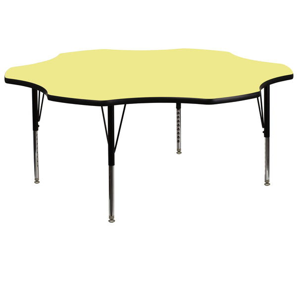 60'' Flower Yellow Thermal Laminate Activity Table - Height Adjustable Short Legs