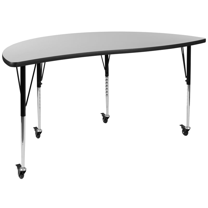 Mobile 60" Half Circle Wave Flexible Collaborative Grey Thermal Laminate Activity Table - Standard Height Adjustable Legs