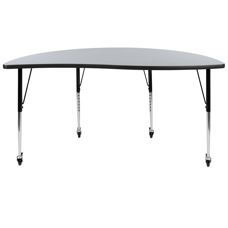 Mobile 60" Half Circle Wave Flexible Collaborative Grey Thermal Laminate Activity Table - Standard Height Adjustable Legs