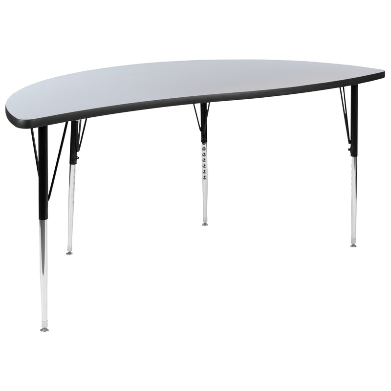 60" Half Circle Wave Flexible Collaborative Grey Thermal Laminate Activity Table - Standard Height Adjustable Legs