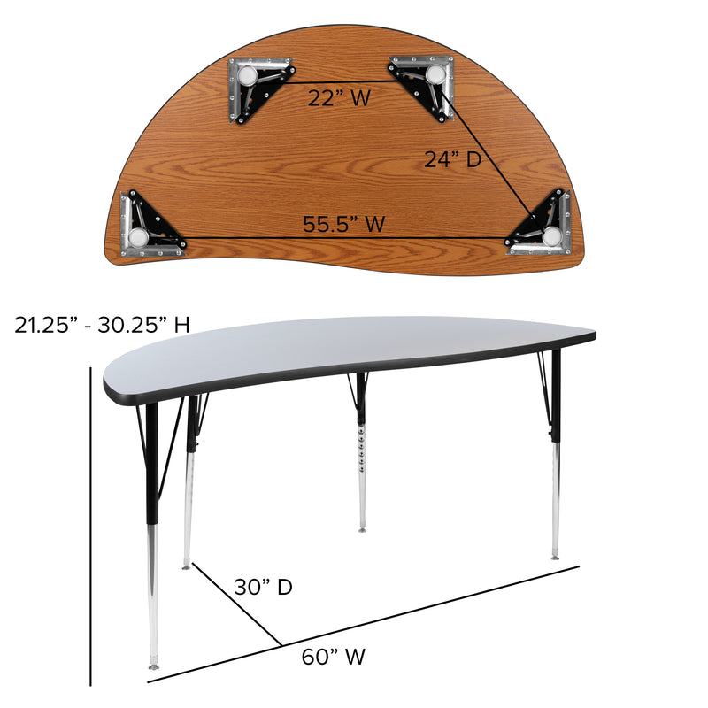 60" Half Circle Wave Flexible Collaborative Grey Thermal Laminate Activity Table - Standard Height Adjustable Legs