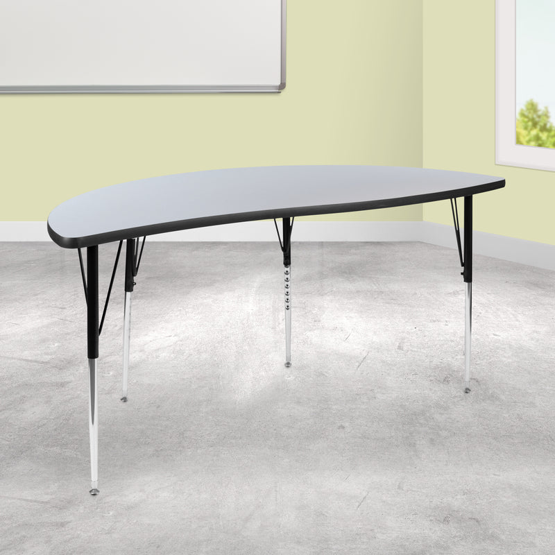 60" Half Circle Wave Flexible Collaborative Grey Thermal Laminate Activity Table - Standard Height Adjustable Legs