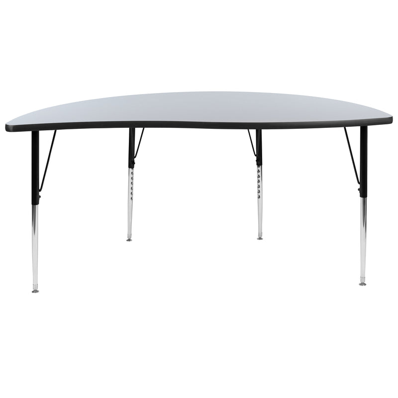 60" Half Circle Wave Flexible Collaborative Grey Thermal Laminate Activity Table - Standard Height Adjustable Legs