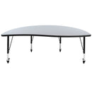 Mobile 60" Half Circle Wave Flexible Collaborative Grey Thermal Laminate Activity Table - Height Adjustable Short Legs