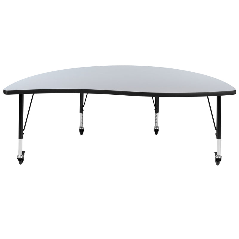 Mobile 60" Half Circle Wave Flexible Collaborative Grey Thermal Laminate Activity Table - Height Adjustable Short Legs