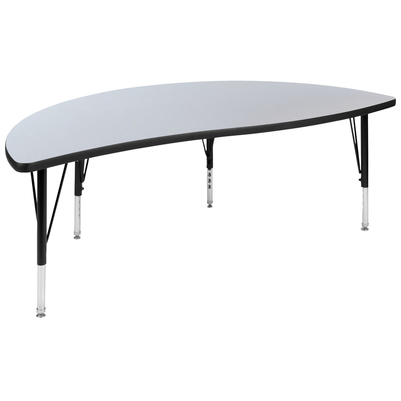 60" Half Circle Wave Flexible Collaborative Grey Thermal Laminate Activity Table - Height Adjustable Short Legs