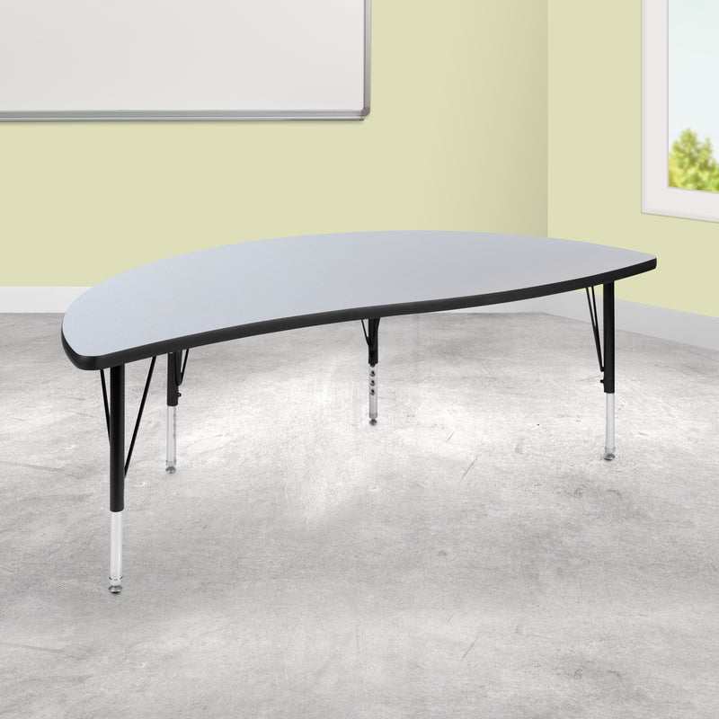 60" Half Circle Wave Flexible Collaborative Grey Thermal Laminate Activity Table - Height Adjustable Short Legs