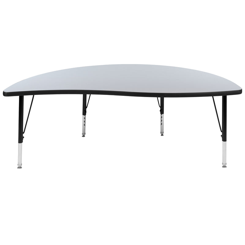 60" Half Circle Wave Flexible Collaborative Grey Thermal Laminate Activity Table - Height Adjustable Short Legs