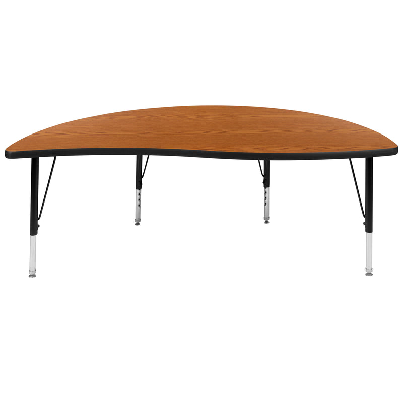 60" Half Circle Wave Flexible Collaborative Oak Thermal Laminate Activity Table - Height Adjustable Short Legs