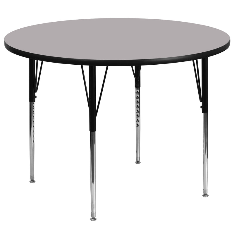 60'' Round Grey Thermal Laminate Activity Table - Standard Height Adjustable Legs