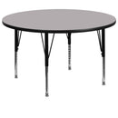 60'' Round Grey Thermal Laminate Activity Table - Height Adjustable Short Legs