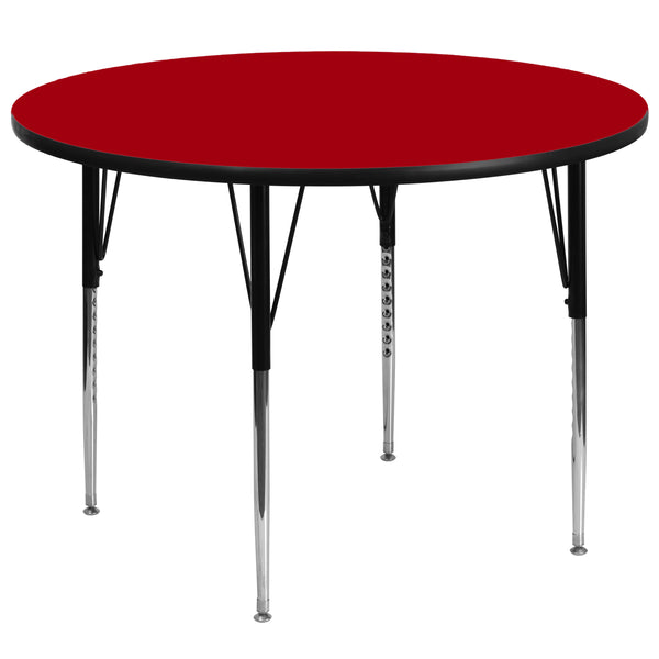 60'' Round Red Thermal Laminate Activity Table - Standard Height Adjustable Legs