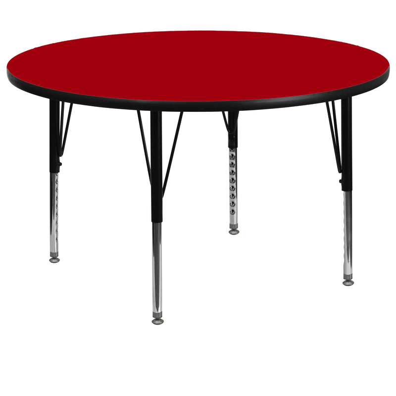 60'' Round Red Thermal Laminate Activity Table - Height Adjustable Short Legs