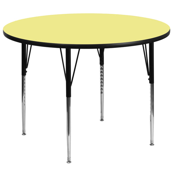 60'' Round Yellow Thermal Laminate Activity Table - Standard Height Adjustable Legs