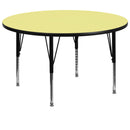 60'' Round Yellow Thermal Laminate Activity Table - Height Adjustable Short Legs