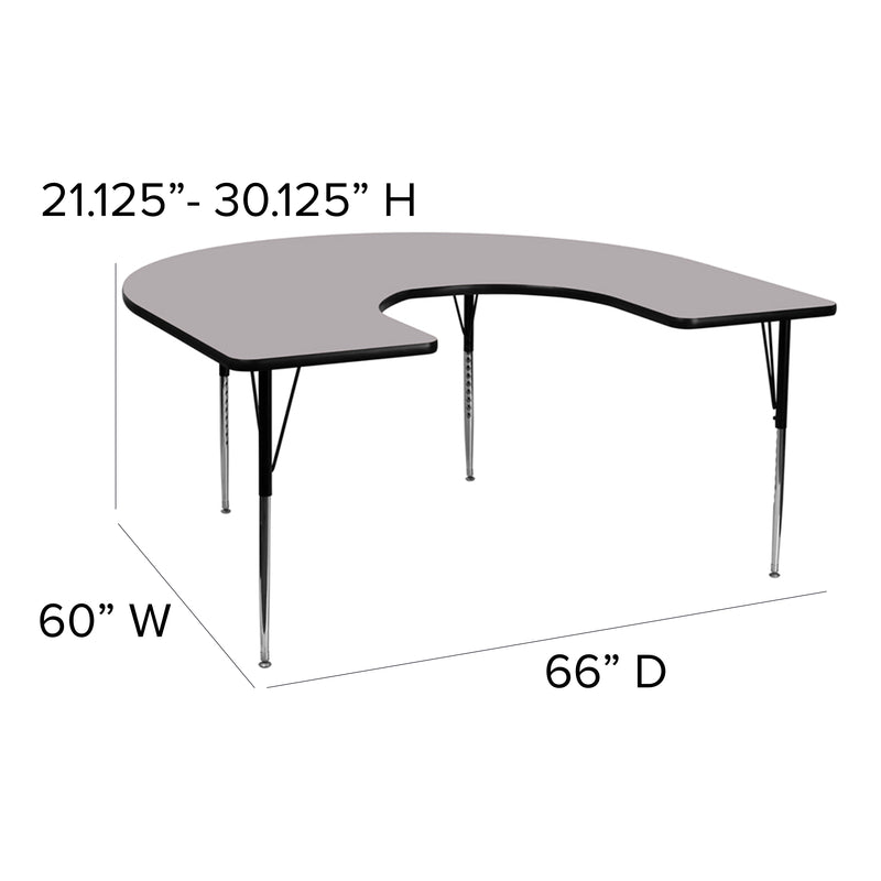 60''W x 66''L Horseshoe Grey Thermal Laminate Activity Table - Standard Height Adjustable Legs