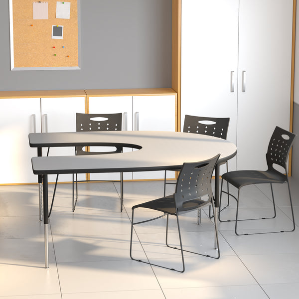 60''W x 66''L Horseshoe Grey Thermal Laminate Activity Table - Standard Height Adjustable Legs