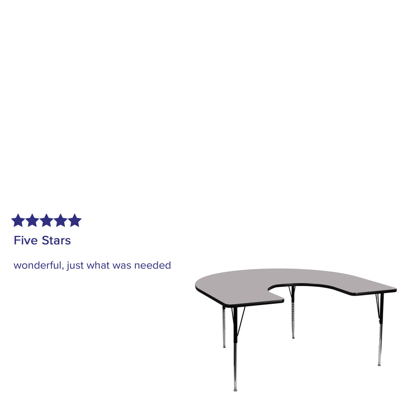 60''W x 66''L Horseshoe Grey Thermal Laminate Activity Table - Standard Height Adjustable Legs