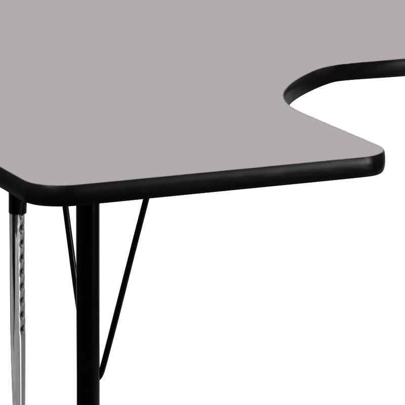 60''W x 66''L Horseshoe Grey Thermal Laminate Activity Table - Standard Height Adjustable Legs