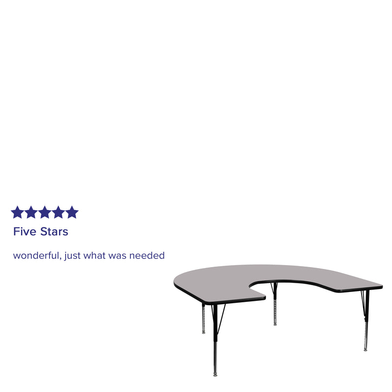 60''W x 66''L Horseshoe Grey Thermal Laminate Activity Table - Height Adjustable Short Legs