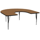 60''W x 66''L Horseshoe Oak Thermal Laminate Activity Table - Height Adjustable Short Legs