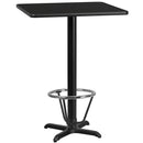24'' Square Black Laminate Table Top with 22'' x 22'' Bar Height Table Base and Foot Ring