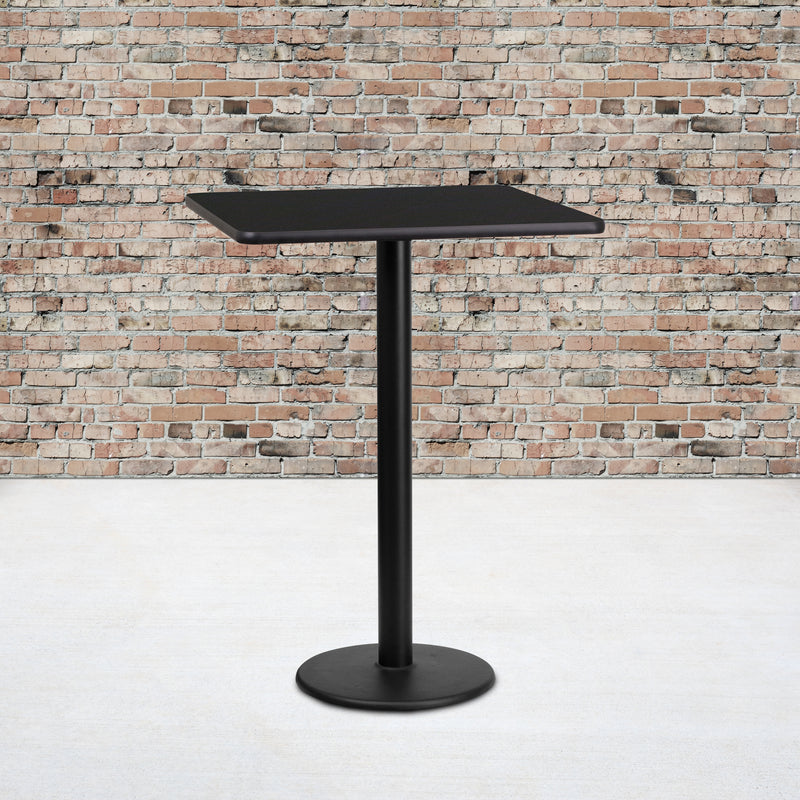 24'' Square Black Laminate Table Top with 18'' Round Bar Height Table Base