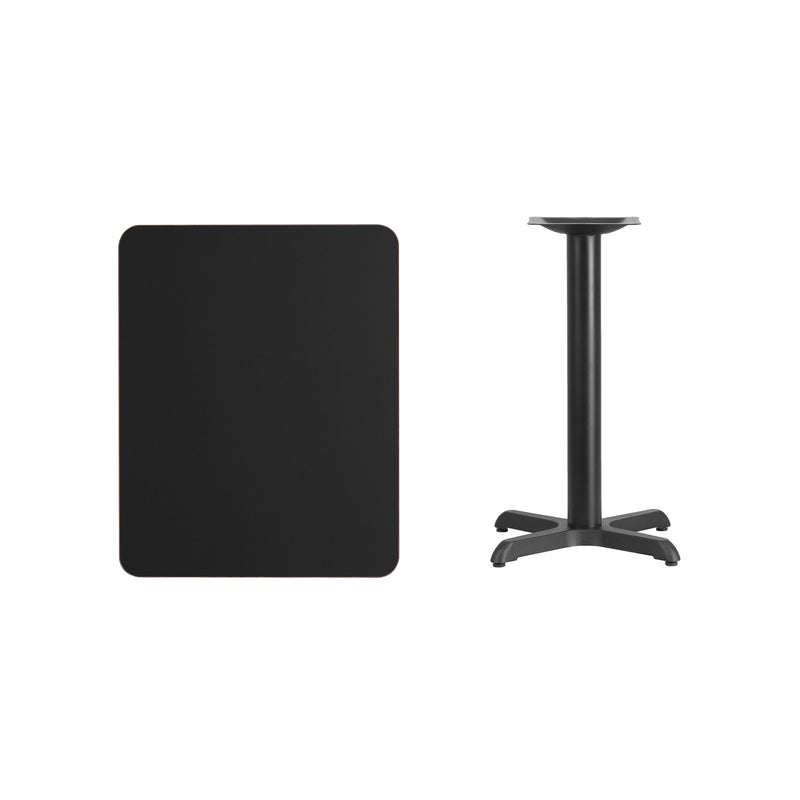 24'' x 30'' Rectangular Black Laminate Table Top with 22'' x 22'' Table Height Base