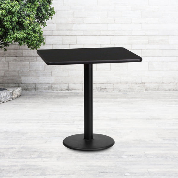 24'' x 30'' Rectangular Black Laminate Table Top with 18'' Round Table Height Base