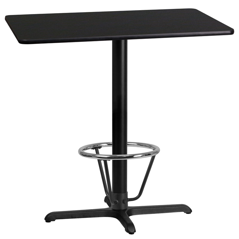 24'' x 42'' Rectangular Black Laminate Table Top with 23.5'' x 29.5'' Bar Height Table Base and Foot Ring