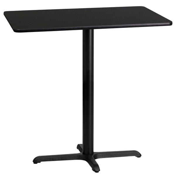 24'' x 42'' Rectangular Black Laminate Table Top with 23.5'' x 29.5'' Bar Height Table Base