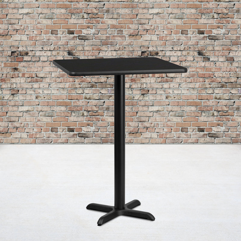 30'' Square Black Laminate Table Top with 22'' x 22'' Bar Height Table Base