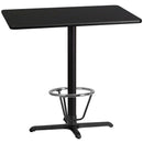 30'' x 42'' Rectangular Black Laminate Table Top with 23.5'' x 29.5'' Bar Height Table Base and Foot Ring