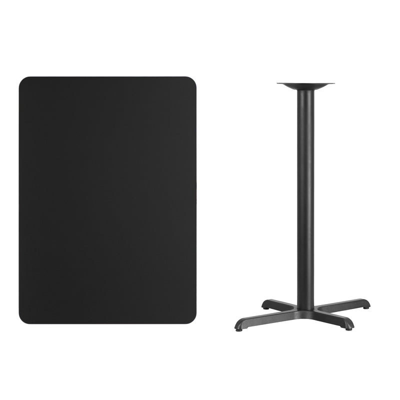 30'' x 42'' Rectangular Black Laminate Table Top with 23.5'' x 29.5'' Bar Height Table Base