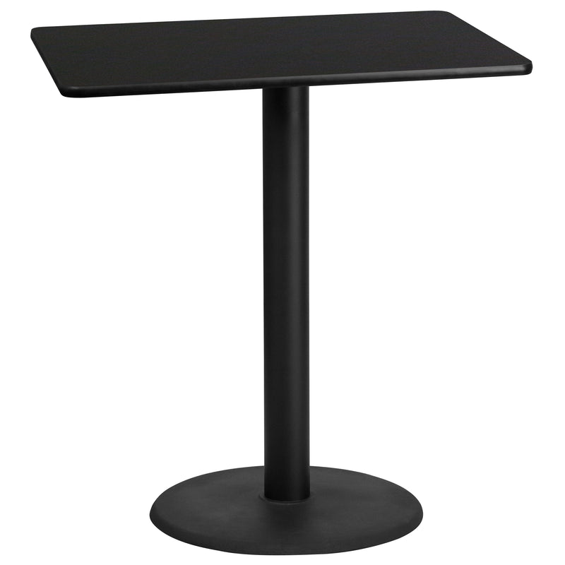 30'' x 42'' Rectangular Black Laminate Table Top with 24'' Round Bar Height Table Base