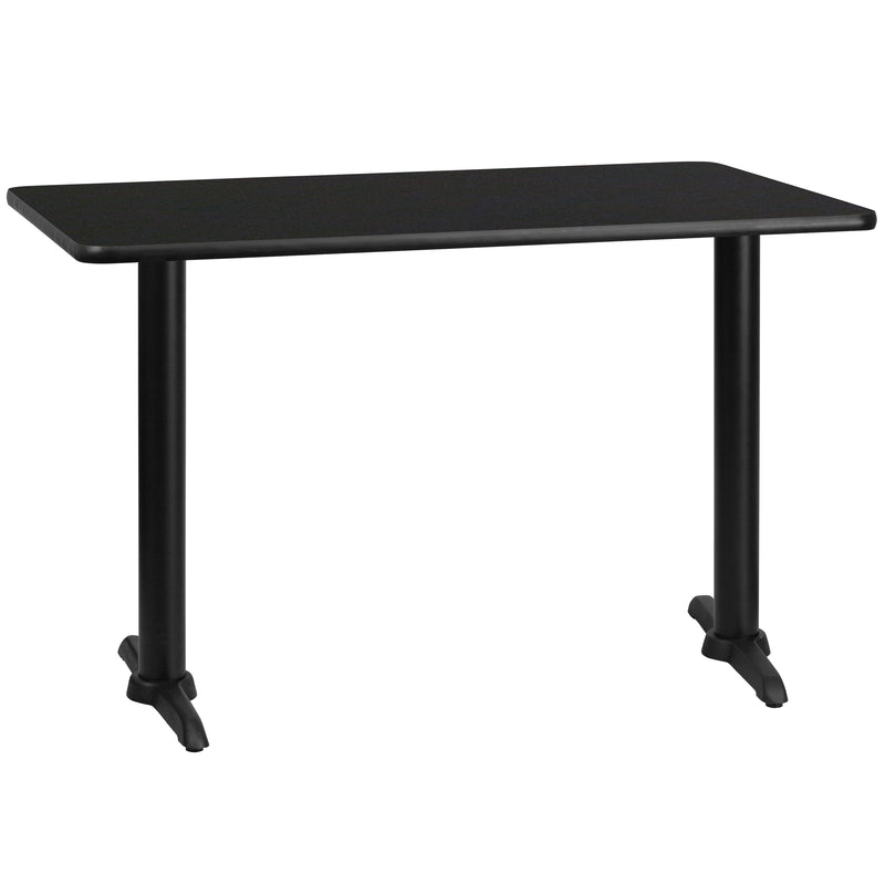 30'' x 48'' Rectangular Black Laminate Table Top with 5'' x 22'' Table Height Bases