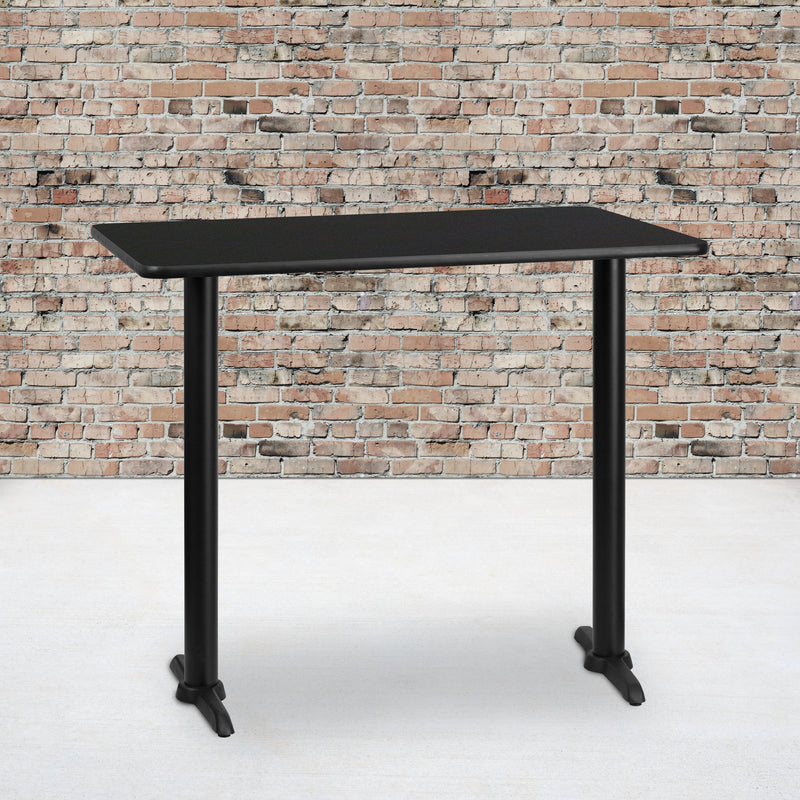 30'' x 48'' Rectangular Black Laminate Table Top with 5'' x 22'' Bar Height Table Bases