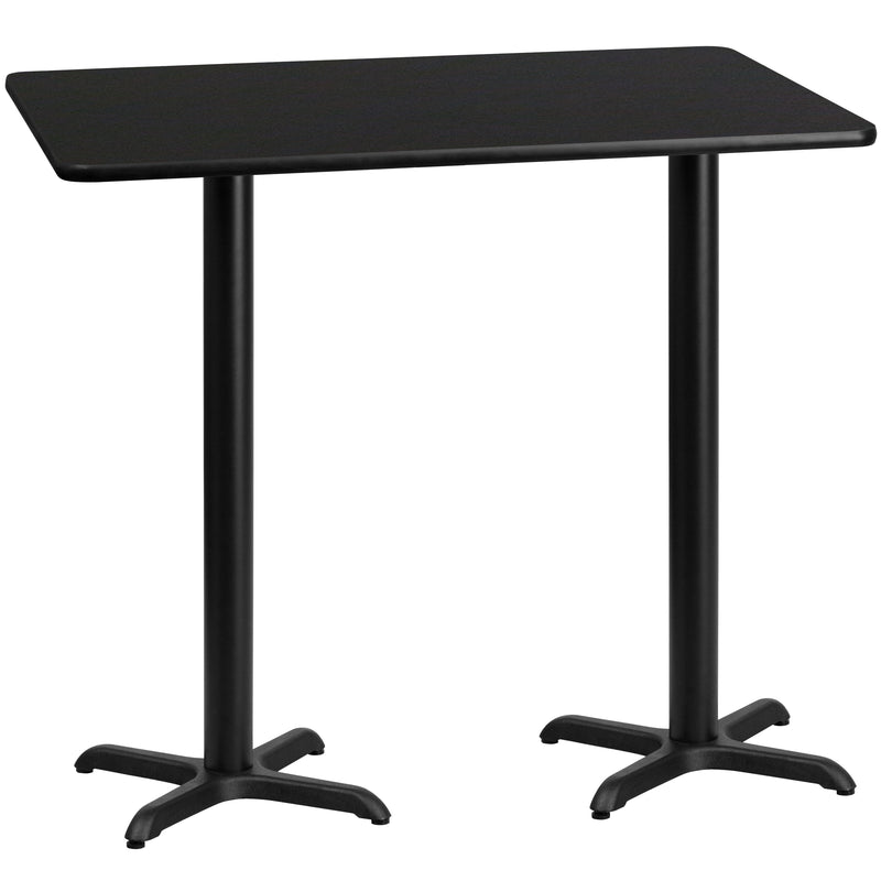 30'' x 60'' Rectangular Black Laminate Table Top with 22'' x 22'' Bar Height Table Bases