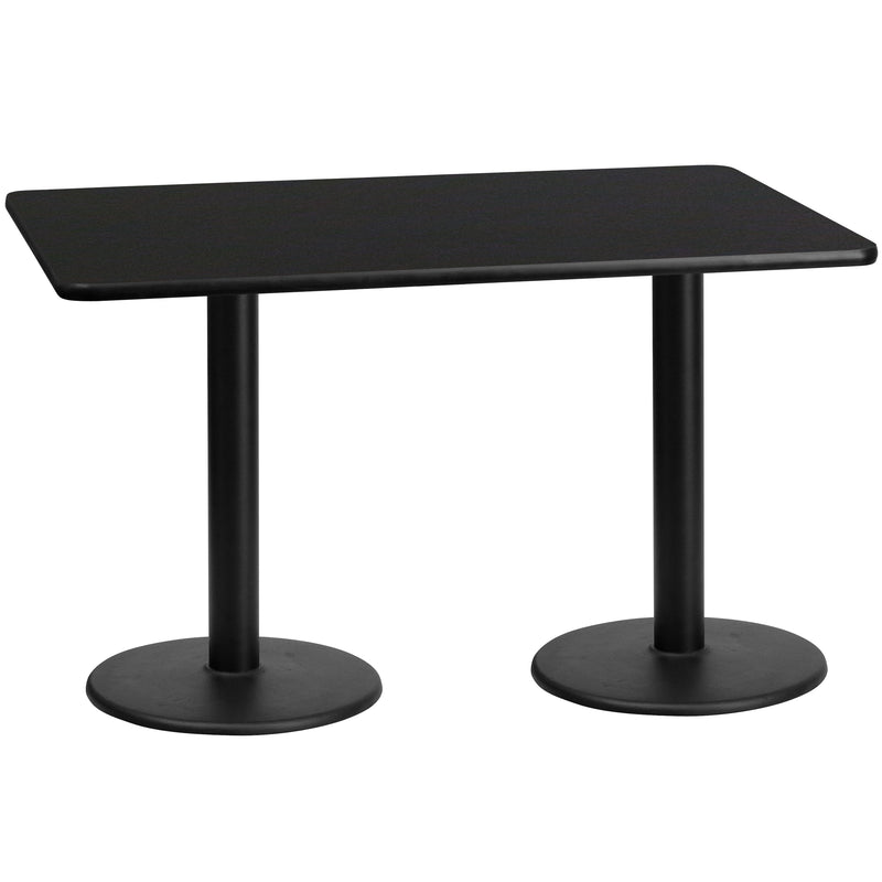 30'' x 60'' Rectangular Black Laminate Table Top with 18'' Round Table Height Bases