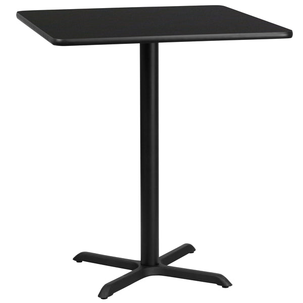 36'' Square Black Laminate Table Top with 30'' x 30'' Bar Height Table Base