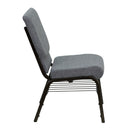 SINGLEWAVE Series 18.5''W Church Chair in Gray Fabric with Book Rack - Gold Vein Frame