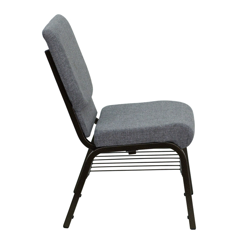 SINGLEWAVE Series 18.5''W Church Chair in Gray Fabric with Book Rack - Gold Vein Frame