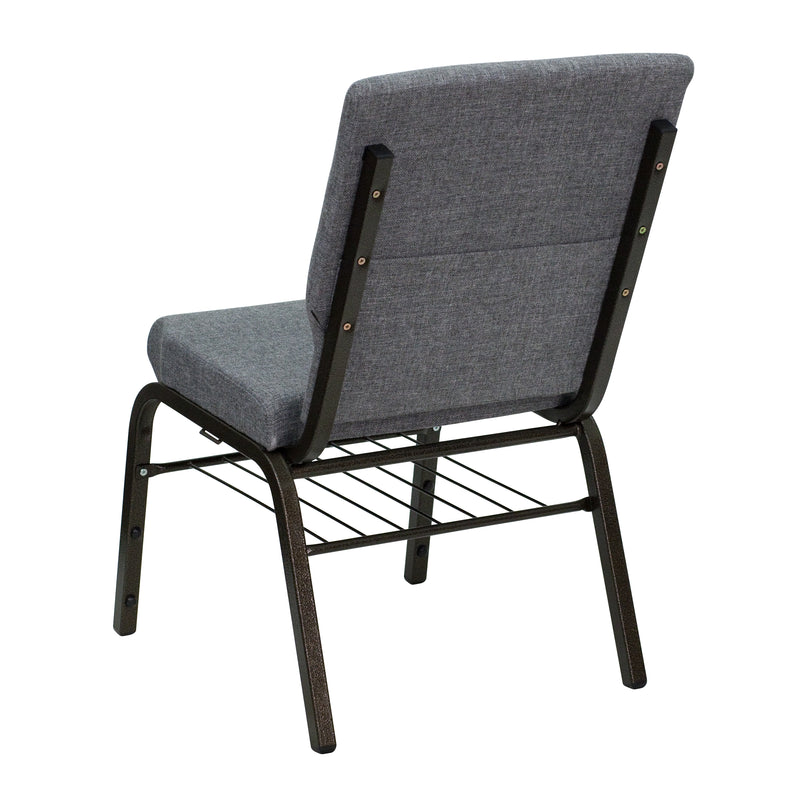 SINGLEWAVE Series 18.5''W Church Chair in Gray Fabric with Book Rack - Gold Vein Frame