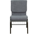 SINGLEWAVE Series 18.5''W Church Chair in Gray Fabric with Book Rack - Gold Vein Frame