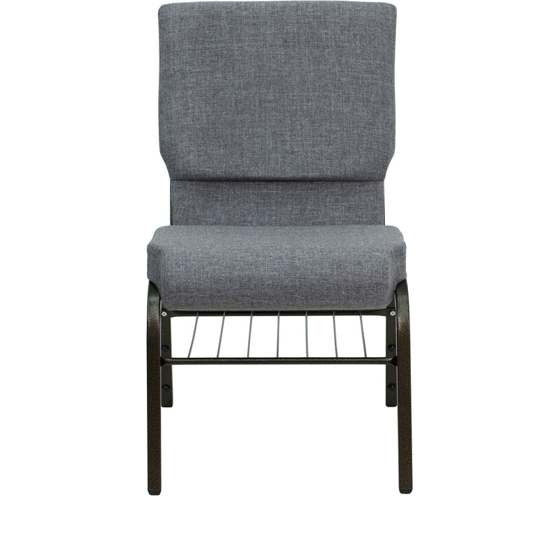 SINGLEWAVE Series 18.5''W Church Chair in Gray Fabric with Book Rack - Gold Vein Frame