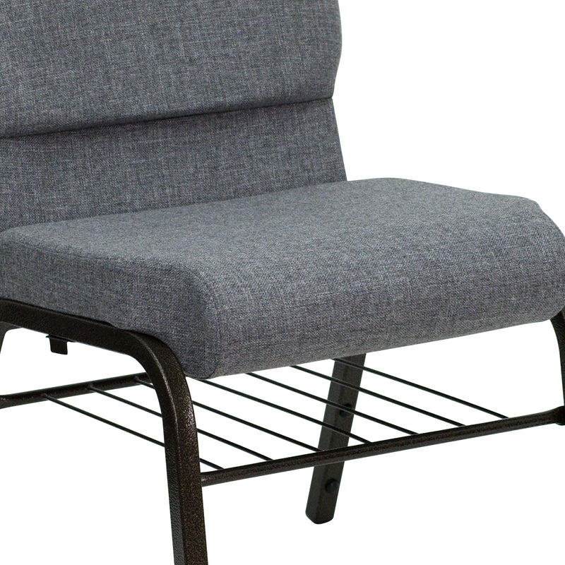 SINGLEWAVE Series 18.5''W Church Chair in Gray Fabric with Book Rack - Gold Vein Frame