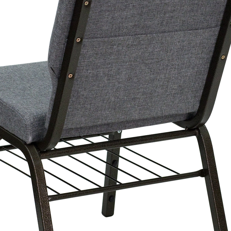 SINGLEWAVE Series 18.5''W Church Chair in Gray Fabric with Book Rack - Gold Vein Frame