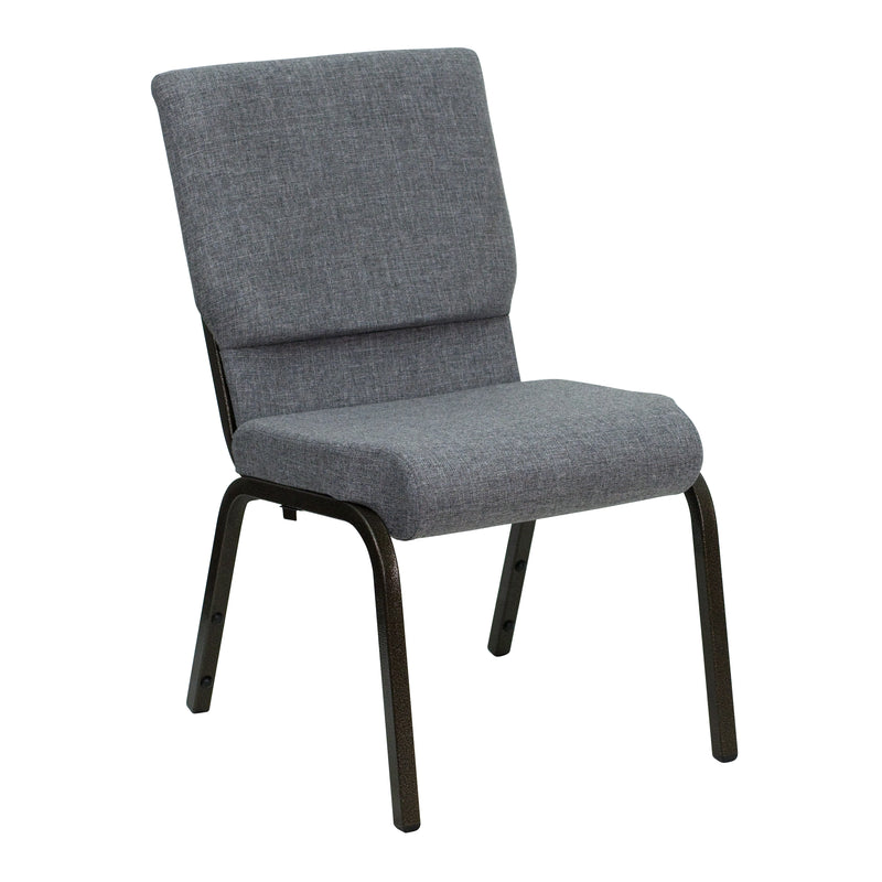 SINGLEWAVE Series 18.5''W Stacking Church Chair in Gray Fabric - Gold Vein Frame